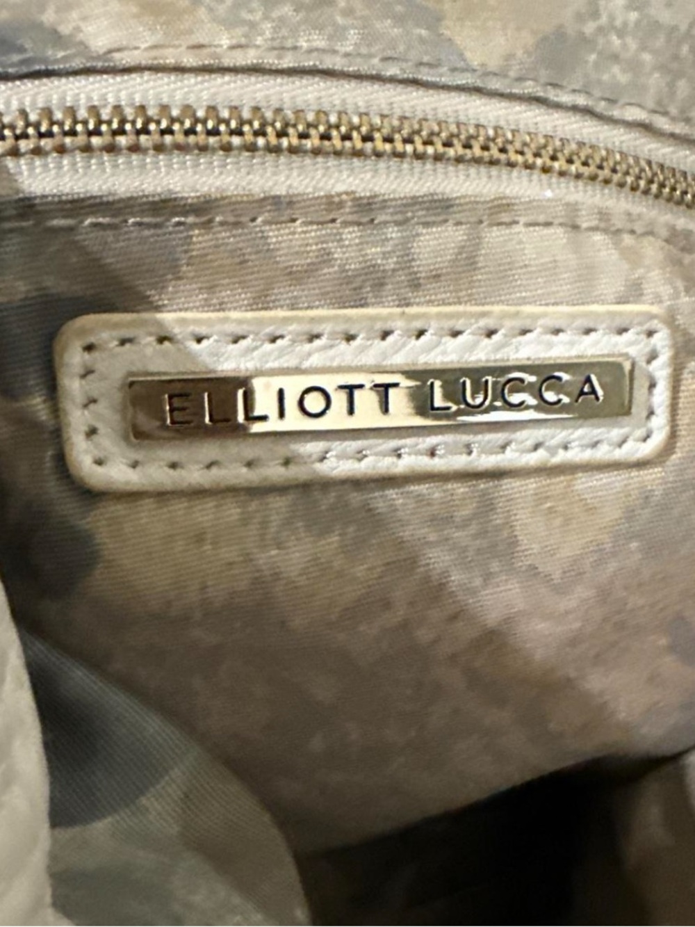 Elliot Lucca Cream Leather Tote Metallic Woven bottom Accent Brown Handles - Picture 6 of 6